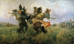 Картина «Поединок Пересвета с Челубеем на Куликовом поле»